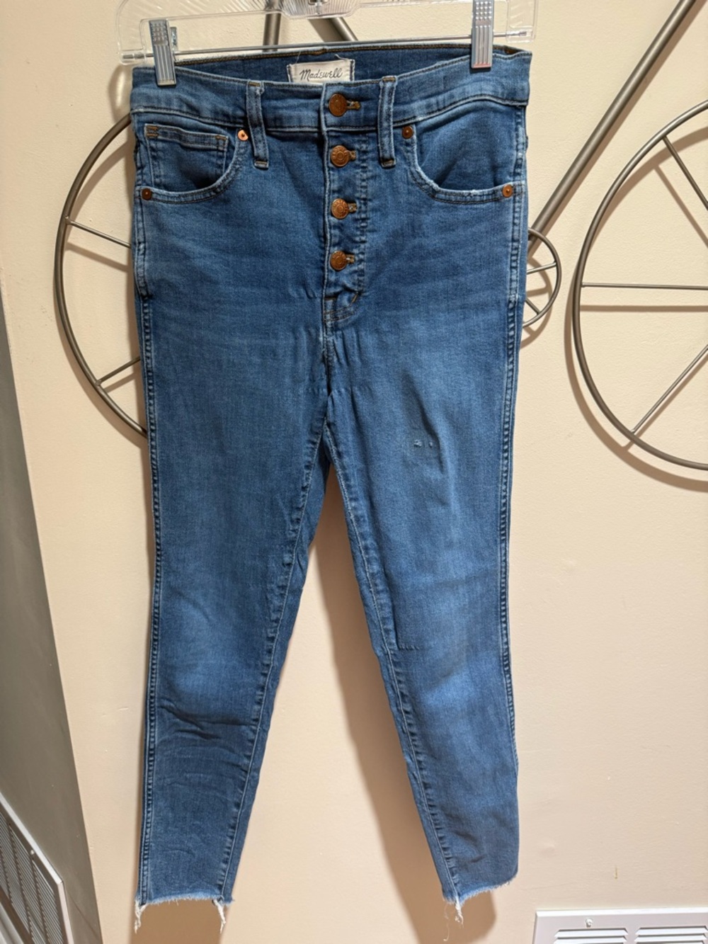 Madewell High-Rise Button-Fly Skinny Jeans in Medium Blue Size 27 Cotton Blend